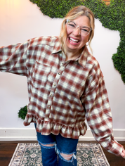 Mahogany Plaid Peplum Top