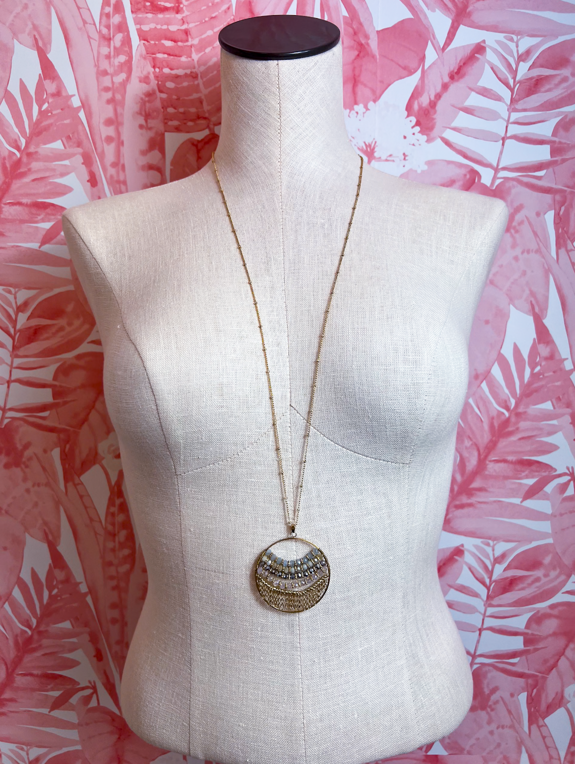 Beaded Medallion Long Necklace *Final Sale*