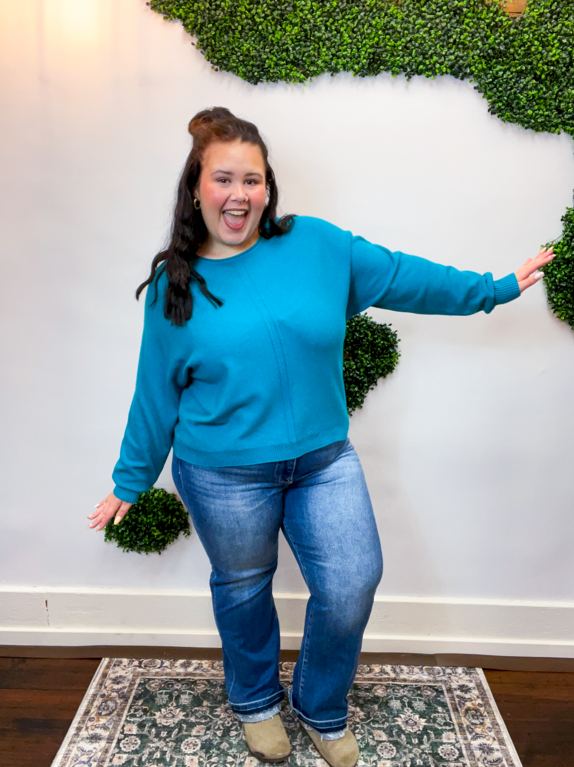Center of Attention Sweater in Heather Teal