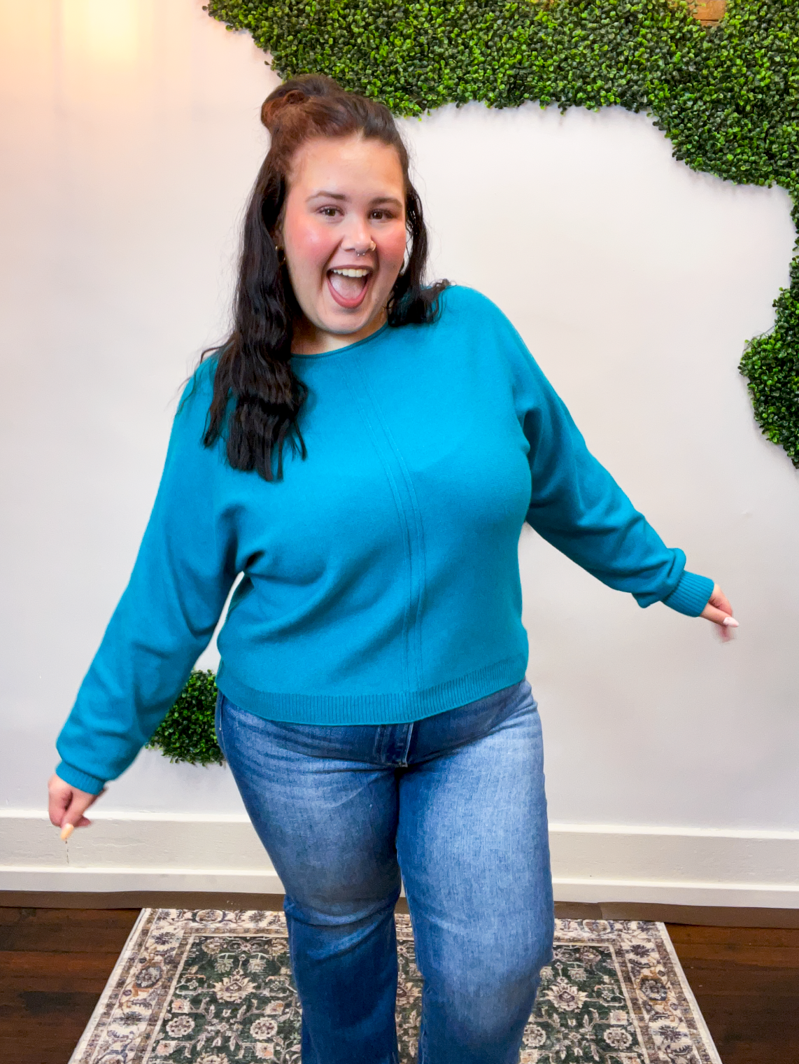 Center of Attention Sweater in Heather Teal