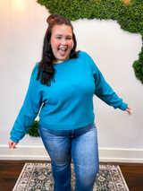 Center of Attention Sweater in Heather Teal