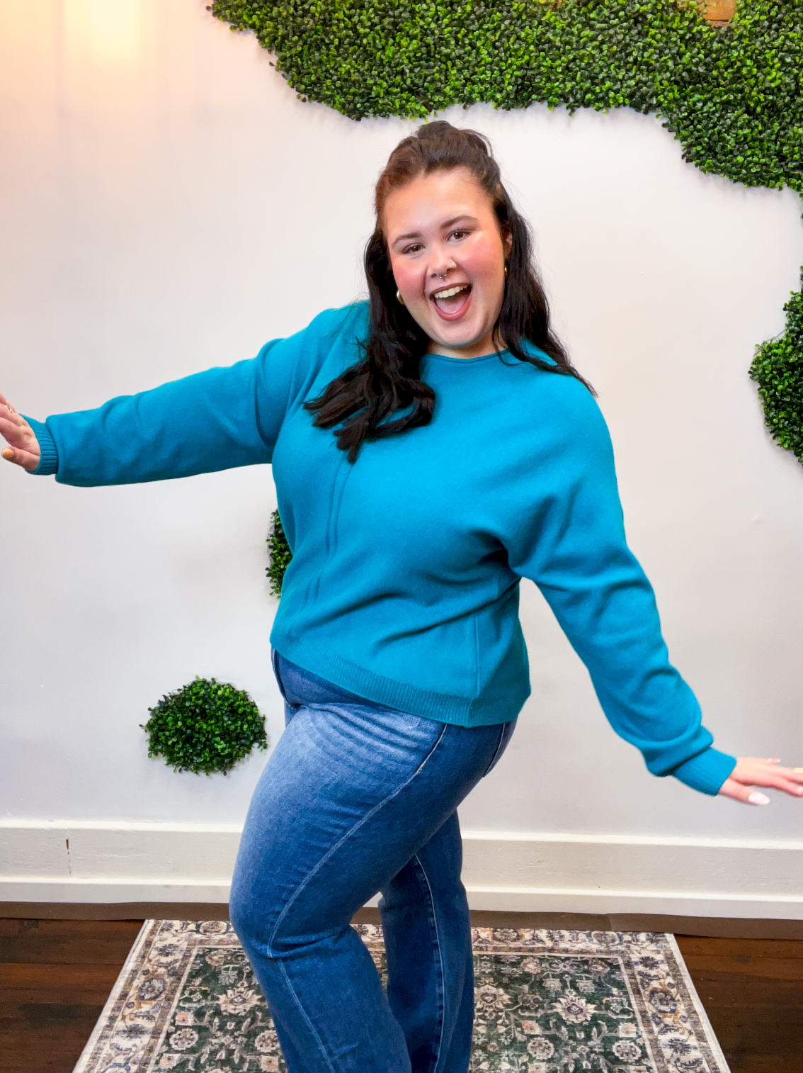 Center of Attention Sweater in Heather Teal