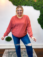 Center of Attention Sweater in Heather Rust