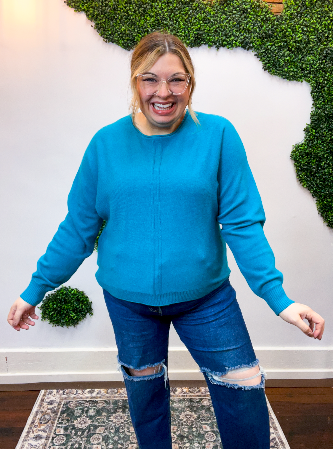 Center of Attention Sweater in Heather Teal