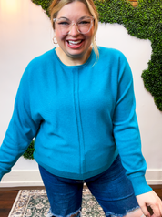 Center of Attention Sweater in Heather Teal
