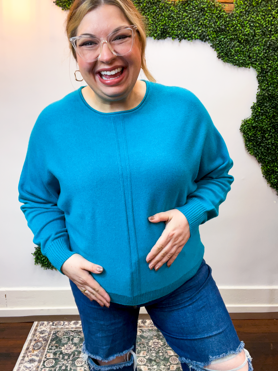 Center of Attention Sweater in Heather Teal