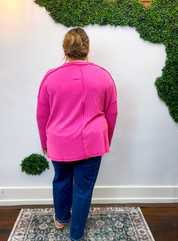 Second Take Raised Rib Long Sleeve Top in Hot Pink