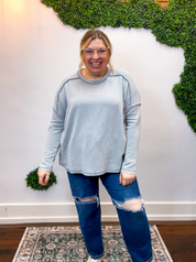Second Take Raised Rib Long Sleeve Top in Sleet