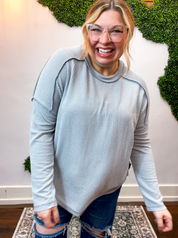 Second Take Raised Rib Long Sleeve Top in Sleet