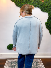 Second Take Raised Rib Long Sleeve Top in Sleet