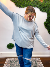 Second Take Raised Rib Long Sleeve Top in Sleet