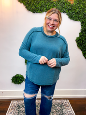 Second Take Raised Rib Long Sleeve Top in Teal