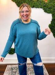 Second Take Raised Rib Long Sleeve Top in Teal