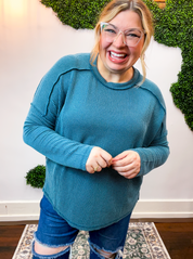 Second Take Raised Rib Long Sleeve Top in Teal