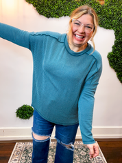 Second Take Raised Rib Long Sleeve Top in Teal