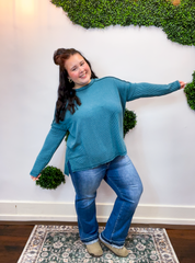 Second Take Raised Rib Long Sleeve Top in Teal