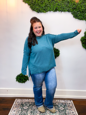 Second Take Raised Rib Long Sleeve Top in Teal
