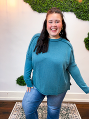 Second Take Raised Rib Long Sleeve Top in Teal