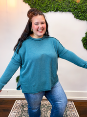 Second Take Raised Rib Long Sleeve Top in Teal