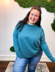 Second Take Raised Rib Long Sleeve Top in Teal