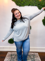 Second Take Raised Rib Long Sleeve Top in Sleet