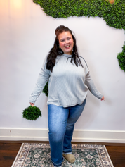 Second Take Raised Rib Long Sleeve Top in Sleet