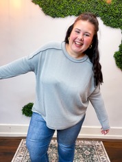 Second Take Raised Rib Long Sleeve Top in Sleet
