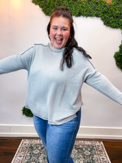 Second Take Raised Rib Long Sleeve Top in Sleet