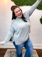 Second Take Raised Rib Long Sleeve Top in Sleet