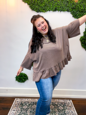 Easel | All Ruffled Up Top in Chocolate