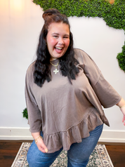 Easel | All Ruffled Up Top in Chocolate