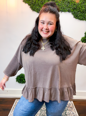 Easel | All Ruffled Up Top in Chocolate