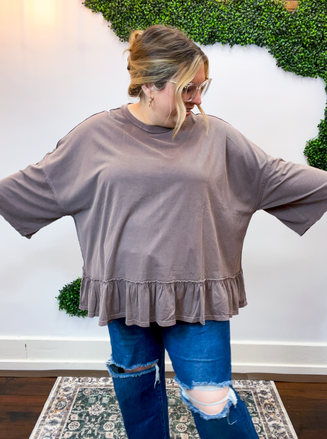 Easel | All Ruffled Up Top in Chocolate