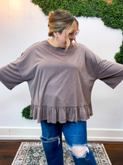 Easel | All Ruffled Up Top in Chocolate