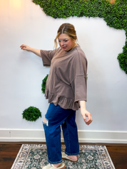 Easel | All Ruffled Up Top in Chocolate