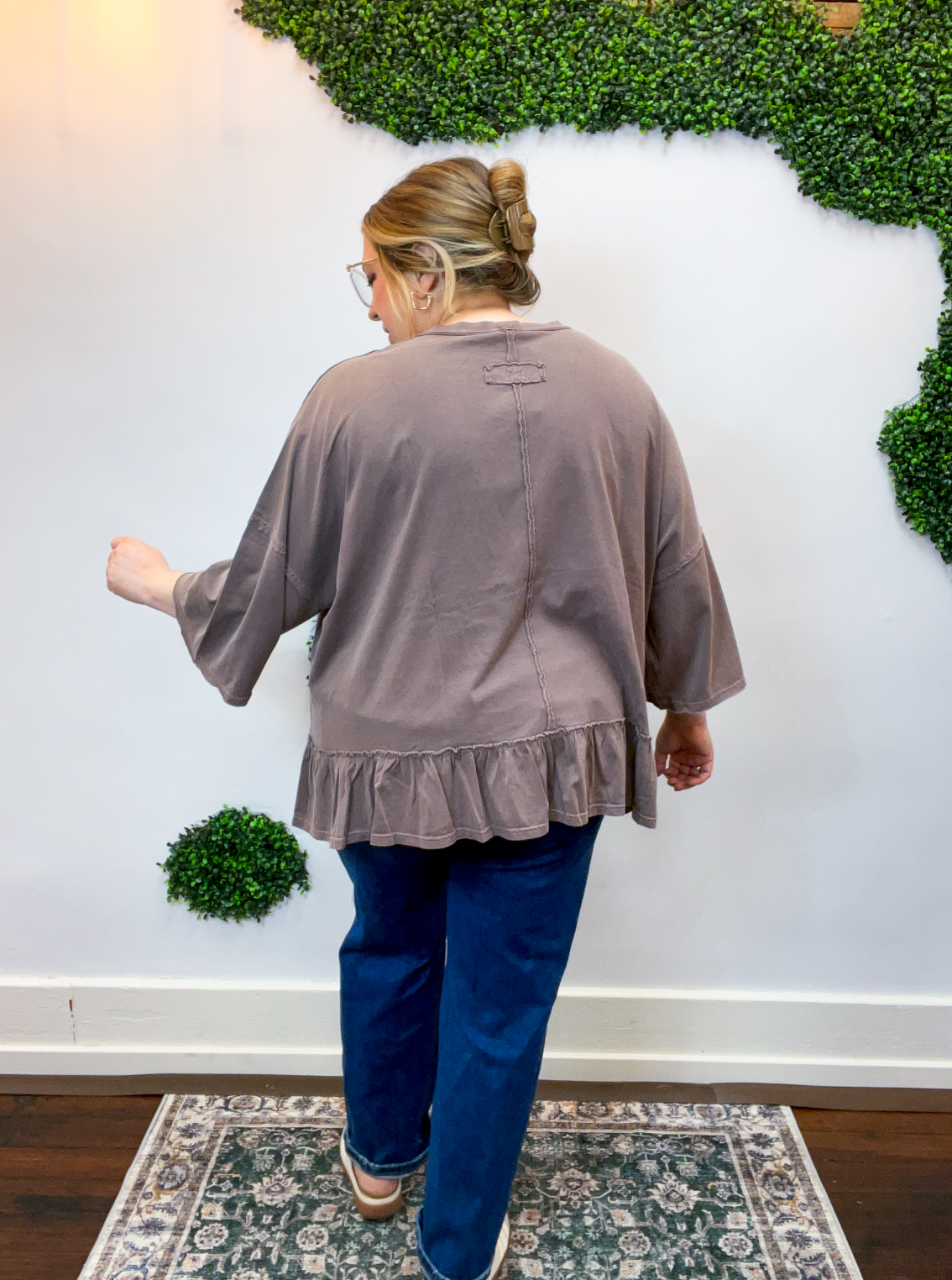 Easel | All Ruffled Up Top in Chocolate