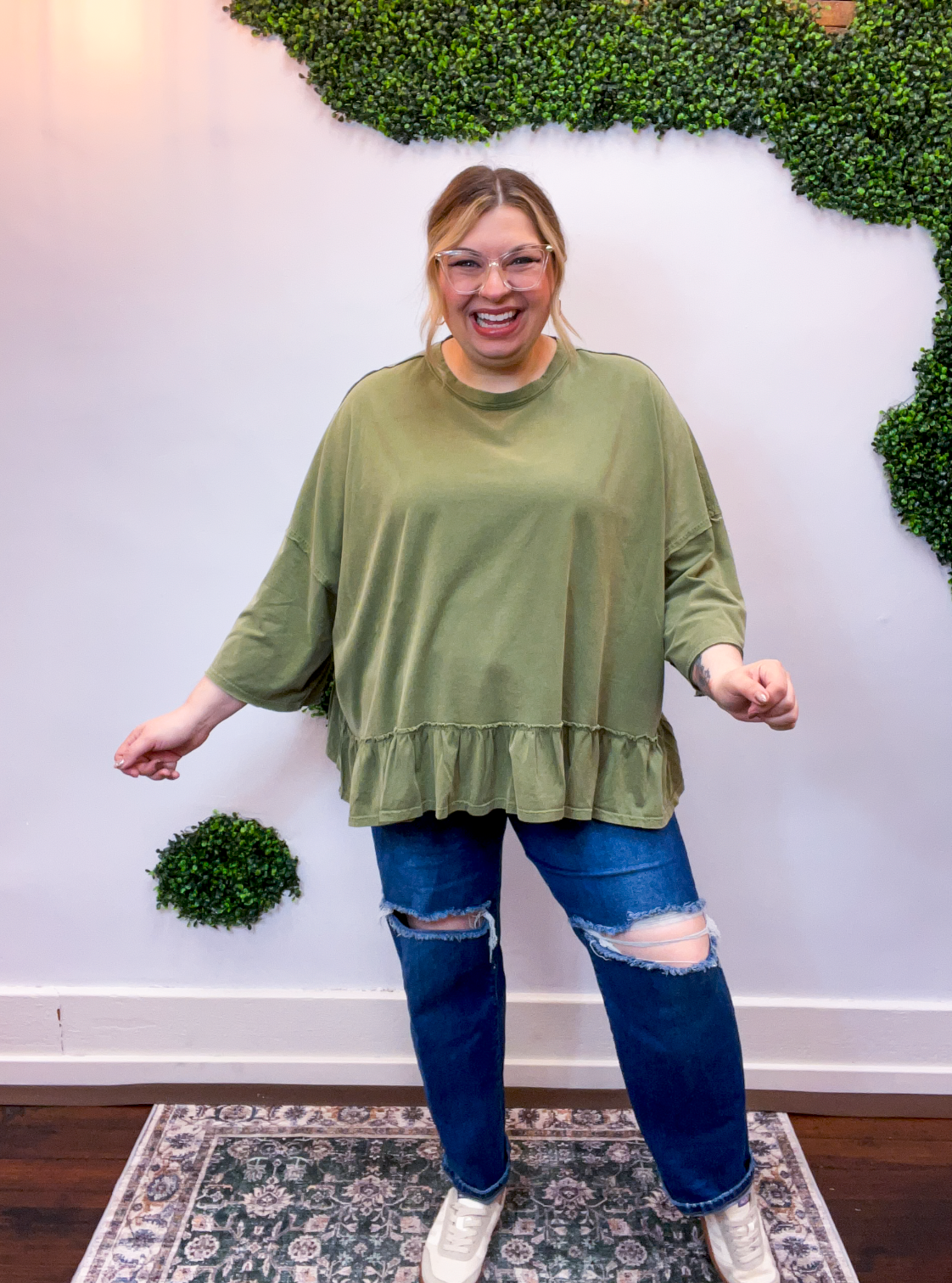Easel | All Ruffled Up Top in Olive
