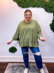 Easel | All Ruffled Up Top in Olive
