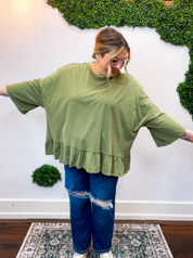 Easel | All Ruffled Up Top in Olive