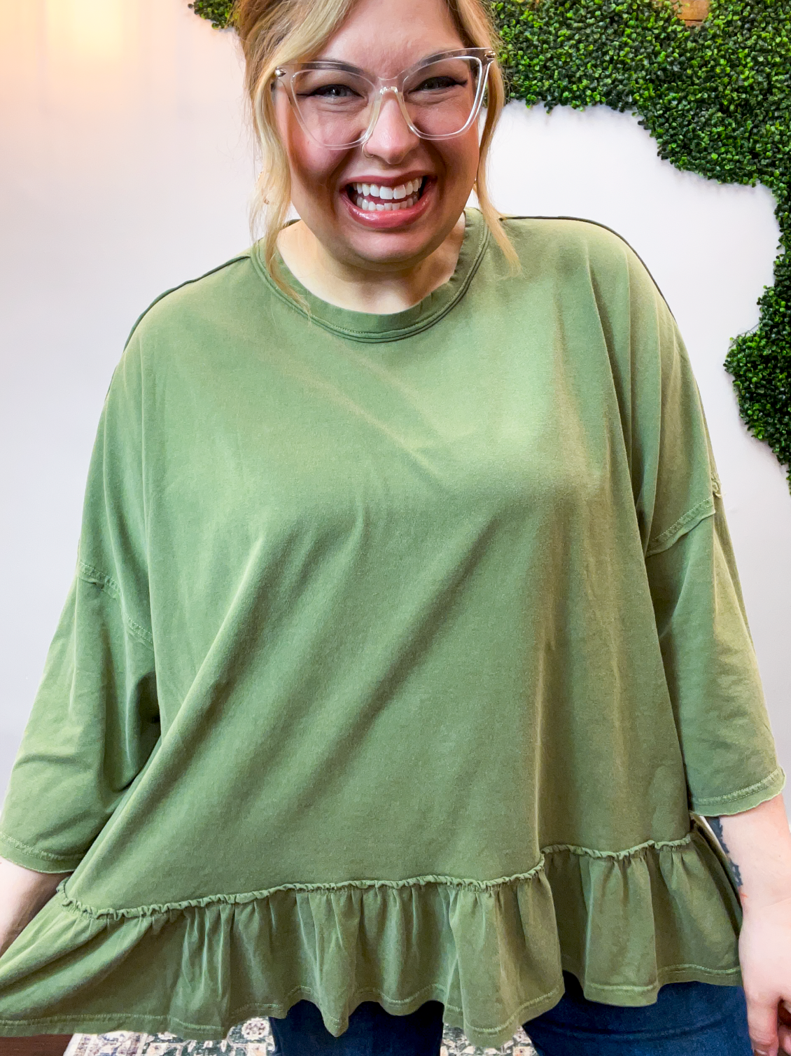 Easel | All Ruffled Up Top in Olive