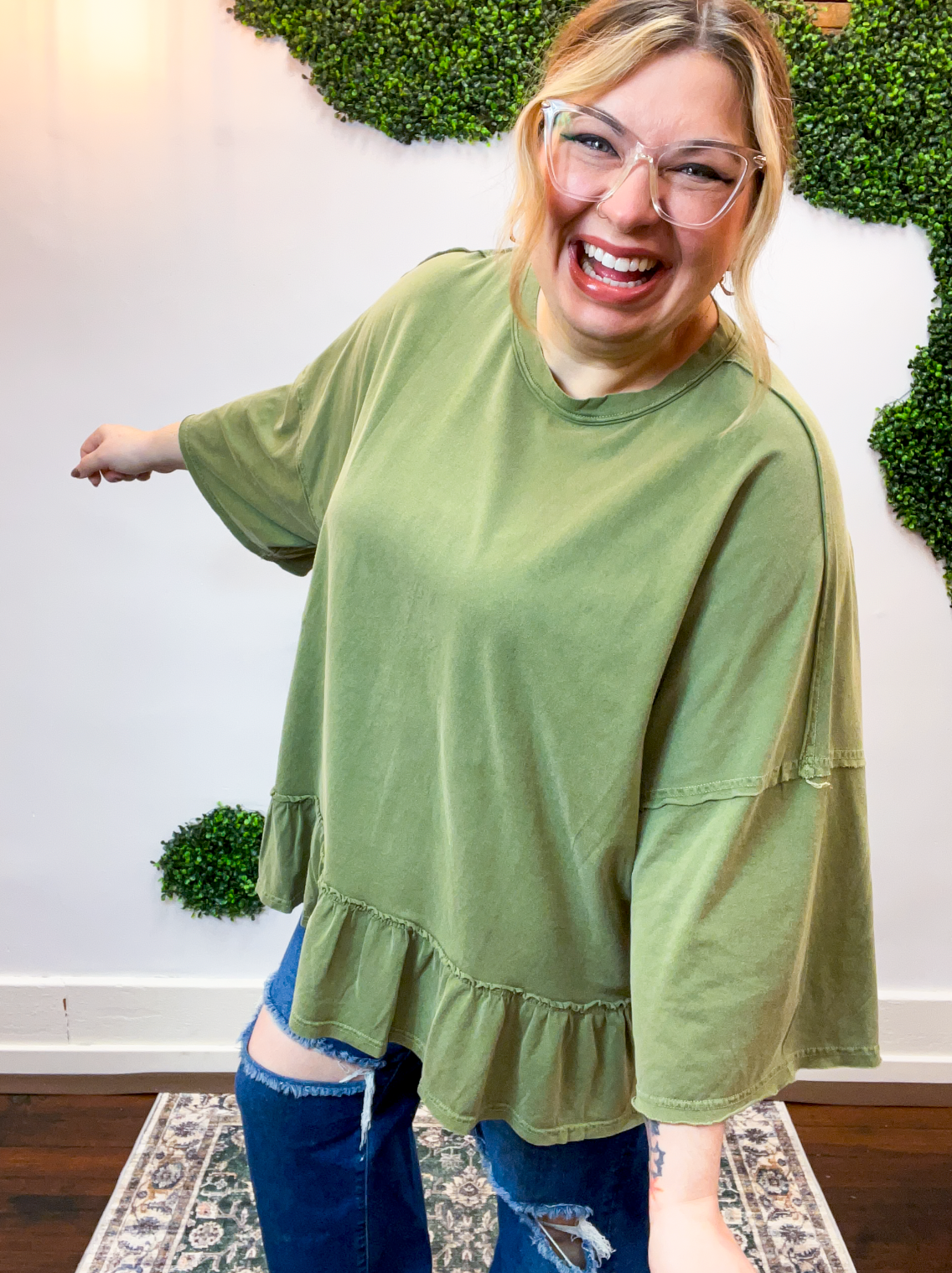 Easel | All Ruffled Up Top in Olive