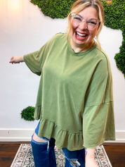 Easel | All Ruffled Up Top in Olive