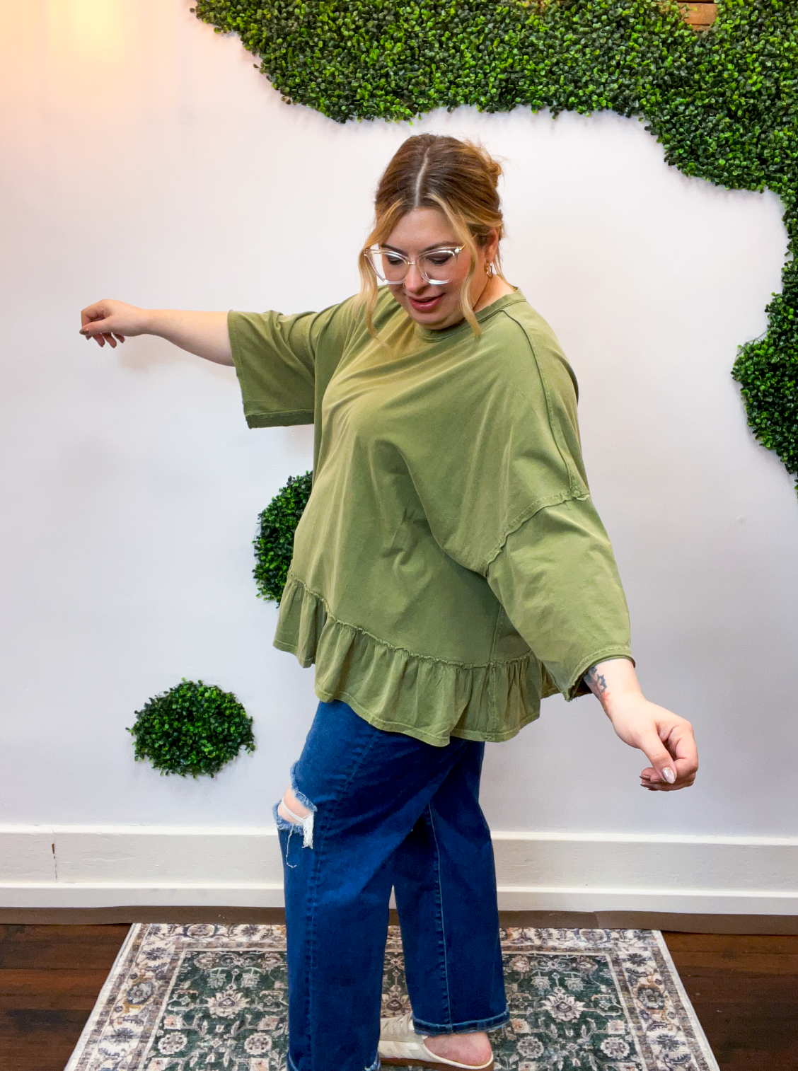 Easel | All Ruffled Up Top in Olive