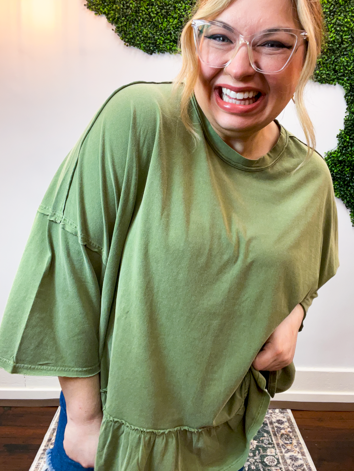 Easel | All Ruffled Up Top in Olive