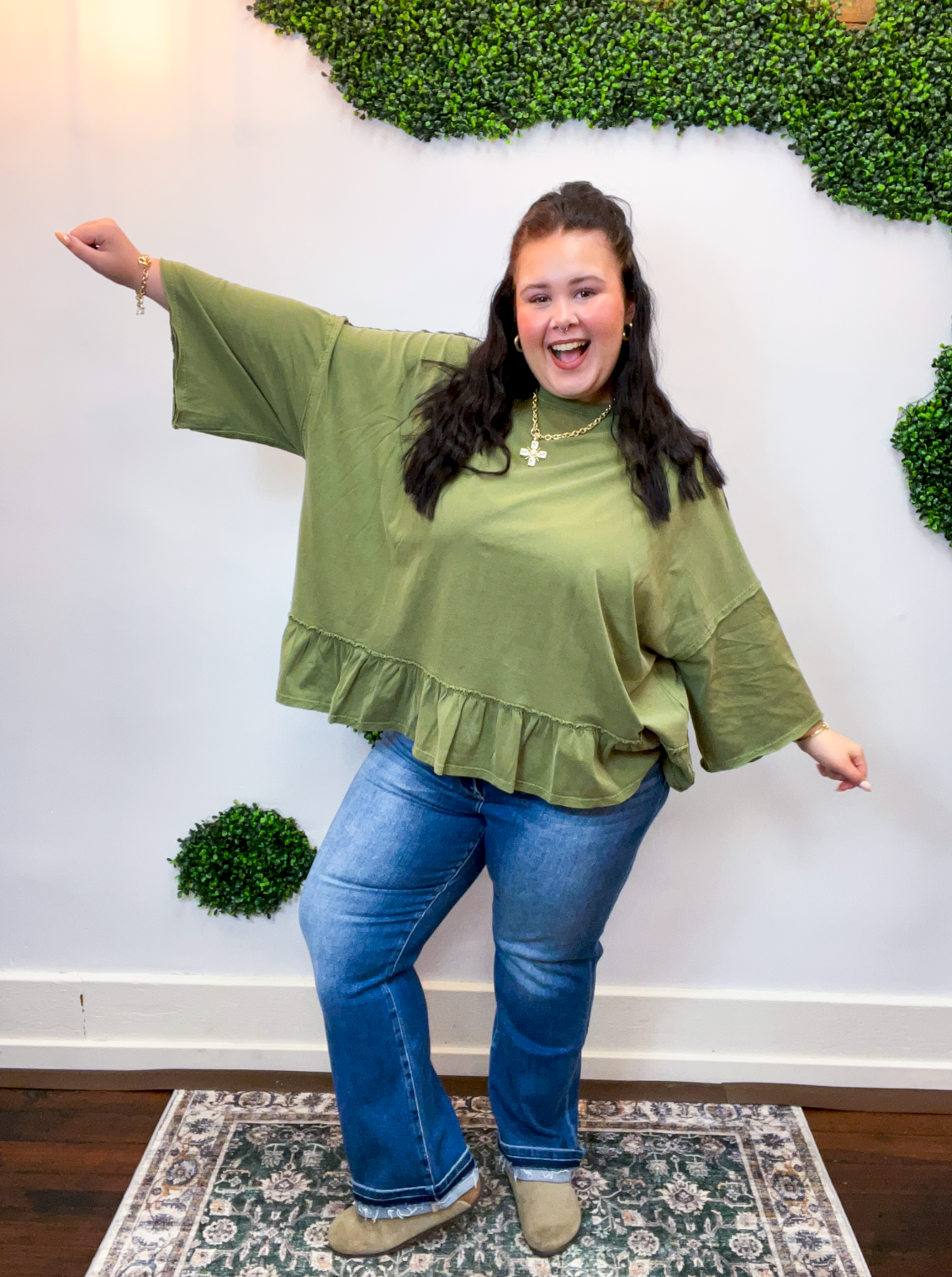 Easel | All Ruffled Up Top in Olive