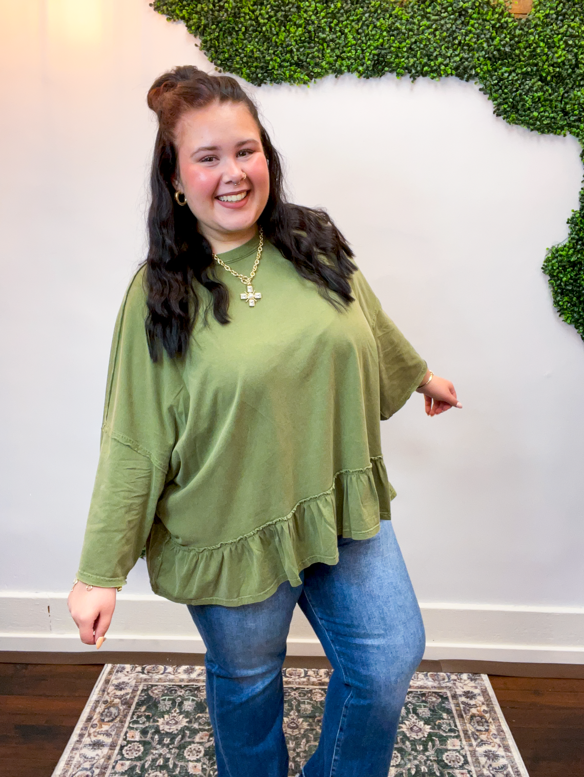 Easel | All Ruffled Up Top in Olive
