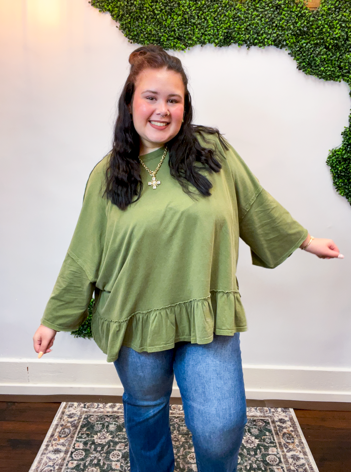 Easel | All Ruffled Up Top in Olive