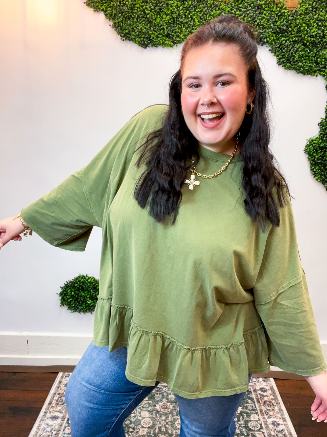 Easel | All Ruffled Up Top in Olive