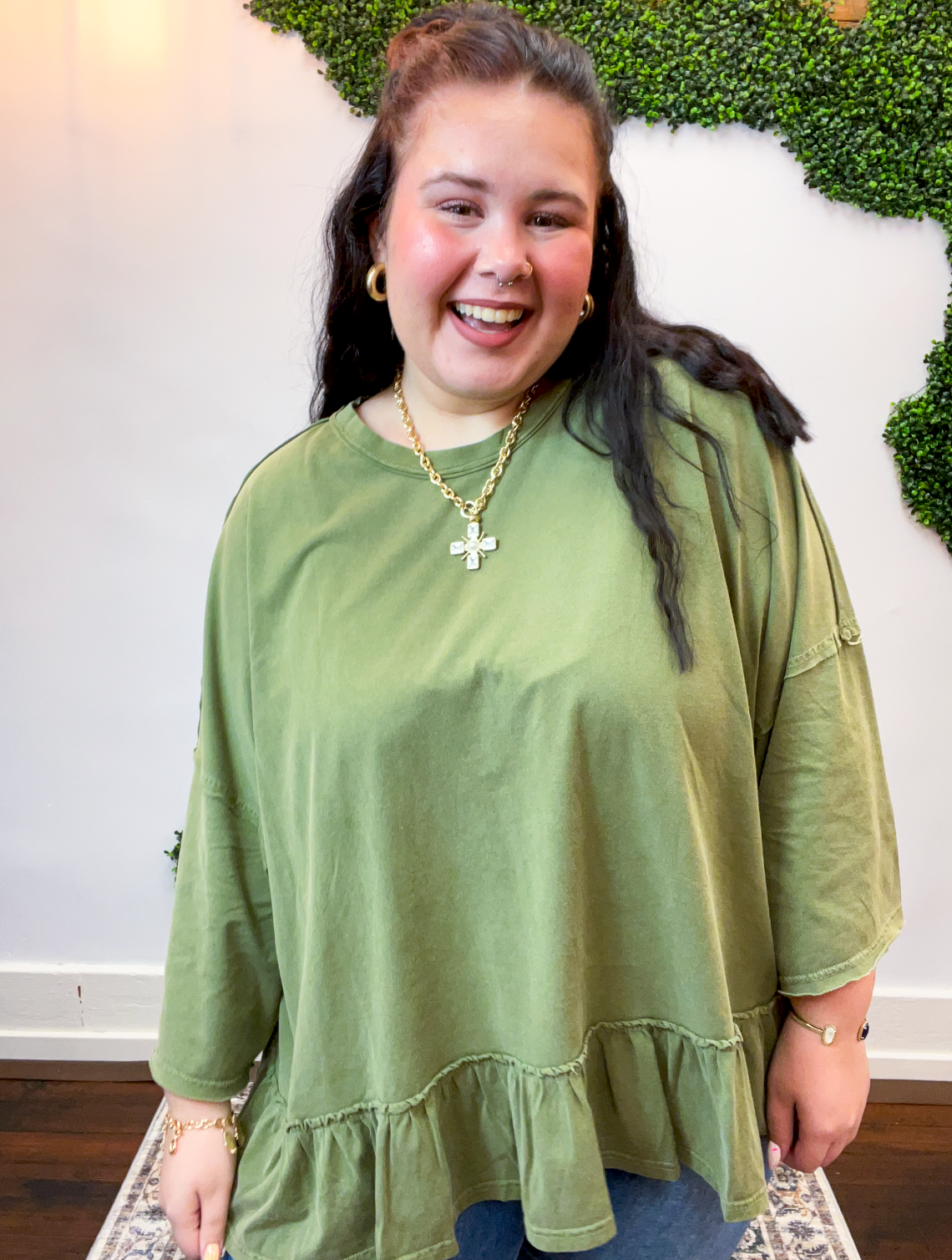 Easel | All Ruffled Up Top in Olive