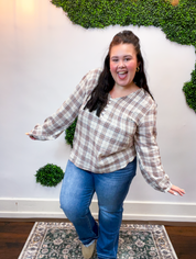 Pin Tuck Plaid Blouse